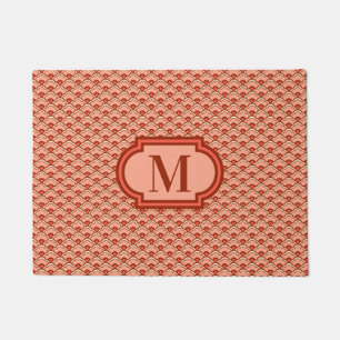 Deco Chinese Scallops, Peach & Rust with Monogram Doormat