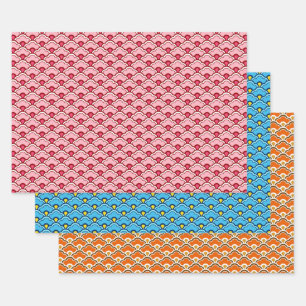 Deco Chinese Scallops, Peach, Turquoise, Orange   Wrapping Paper Sheet