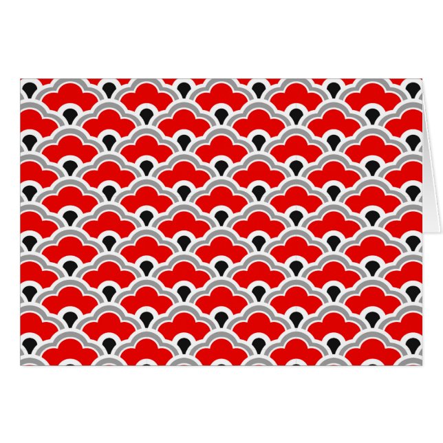 Deco Chinese Scallops, Red, Grey, Black and White (Front Horizontal)