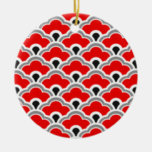 Deco Chinese Scallops, Red, Grey, Black and White Ceramic Ornament
