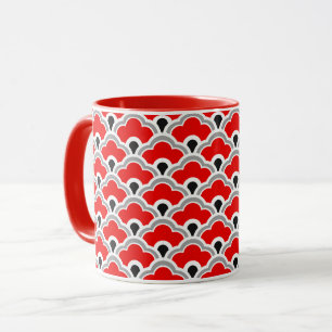 Deco Chinese Scallops, Red, Grey, Black and White Mug