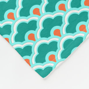 Deco Chinese Scallops, Teal, Aqua and Coral Fleece Blanket