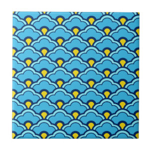 Deco Chinese Scallops, Turquoise and Aqua Ceramic  Ceramic Tile