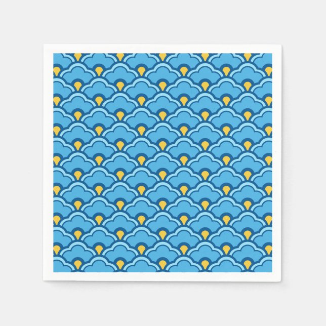Deco Chinese Scallops, Turquoise and Aqua Napkin (Front)