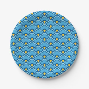 Deco Chinese Scallops, Turquoise and Aqua Paper Plate