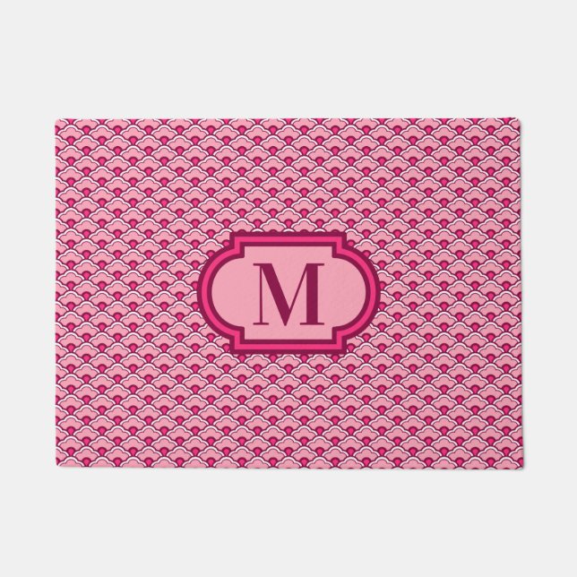 Deco Chinese Scallops, Wine & Pink with Monogram Doormat (Front)