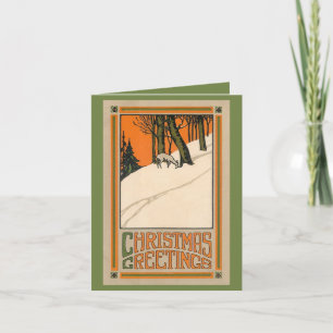 Deco Christmas card with deer, snow and trees