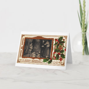 Deco Christmas Vintage Family Victorian HOlly Holiday Card