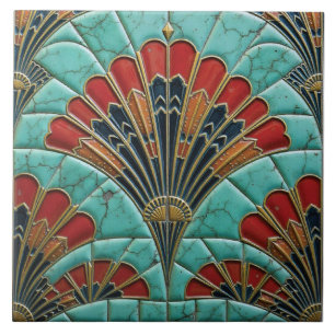 Deco Crescent in Flame Ceramic Tile