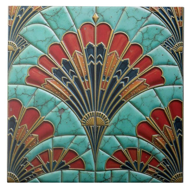 Deco Crescent in Flame Ceramic Tile (Front)