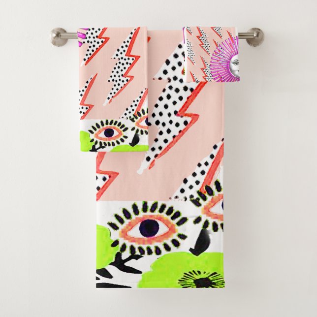 Deco Cubist Geometric Futuristic  Bath Towel Set (Insitu)