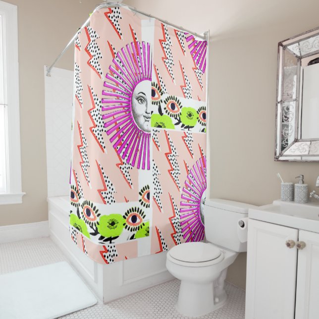 Deco Cubist Geometric Futuristic Shower Curtain (In Situ)