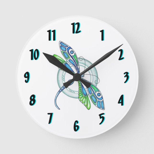 Deco Dragonfly Round Clock Design (Front)