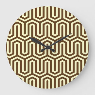 Deco Egyptian motif - chocolate and cream Large Clock
