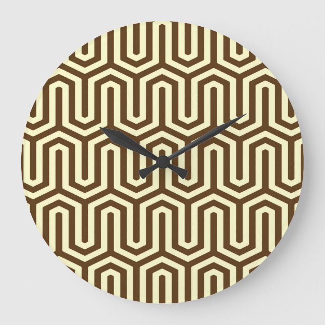 Deco Egyptian motif - chocolate and cream Large Clock (Front)