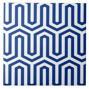 Deco Egyptian motif - cobalt blue and white Ceramic Tile