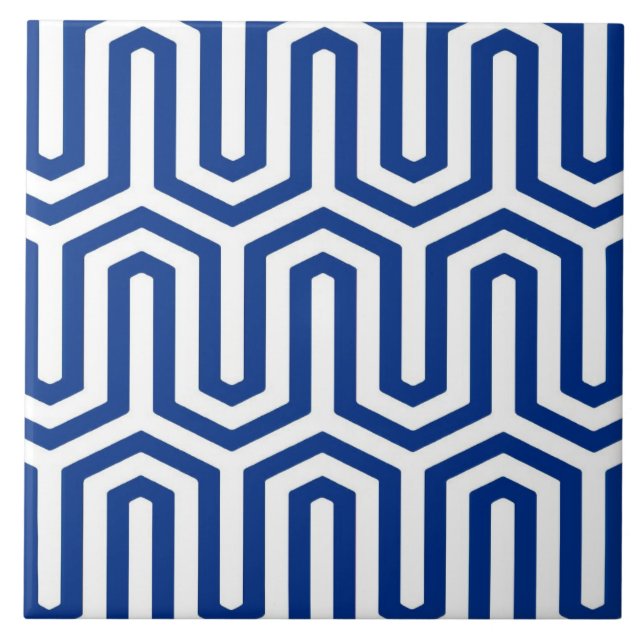 Deco Egyptian motif - cobalt blue and white Ceramic Tile (Front)