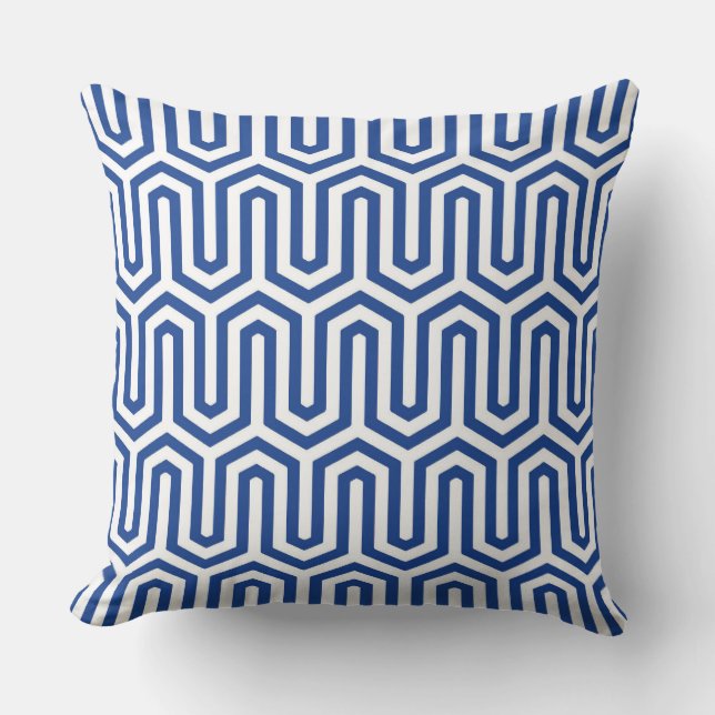 Deco Egyptian motif - cobalt blue and white Cushion (Front)