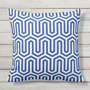 Deco Egyptian motif - cobalt blue and white Cushion