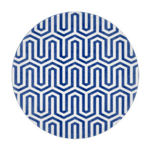 Deco Egyptian motif - cobalt blue and white Cutting Board