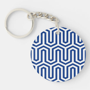 Deco Egyptian motif - cobalt blue and white Key Ring
