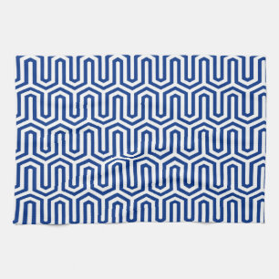 Deco Egyptian motif - cobalt blue and white Tea Towel
