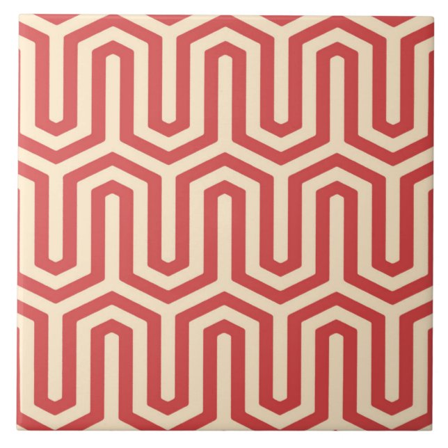 Deco Egyptian motif - coral orange Ceramic Tile (Front)
