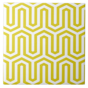 Deco Egyptian motif - mustard gold and white Ceramic Tile