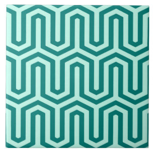 Deco Egyptian motif - turquoise and aqua Ceramic Tile