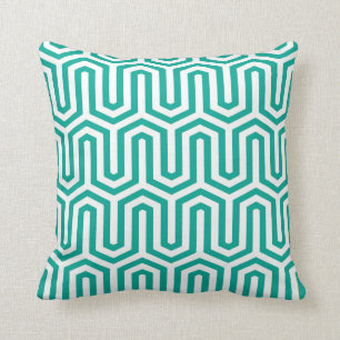 Deco Egyptian motif - turquoise and white Cushion