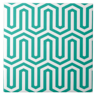 Deco Egyptian motif - turquoise and white Tile
