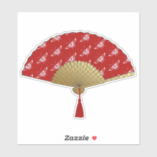 Deco Fan - Butterflies, Dark Red and White
