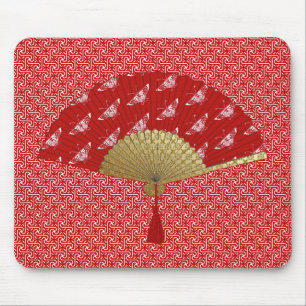 Deco Fan - Butterflies, Dark Red and White Mouse Pad