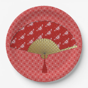 Deco Fan - Butterflies, Dark Red and White Paper Plate