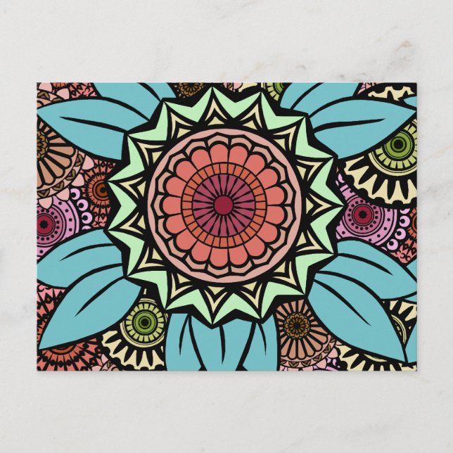 Deco Fandango in Turquoise and Orange Postcard (Front)