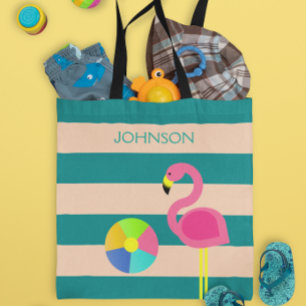 Deco Flamingo Personalised Beach Tote Bag
