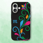 Deco Floral Monogram iPhone 16 Case<br><div class="desc">Personalise this elegant Case-Mate brand case for your phone with your own monogram. Just edit in the easy Zazzle text editor. Created in a bold swirled leaf border pattern ON BACK with bright splashes of colour. Fits a variety of models. Select yours in the drop-down menu.</div>