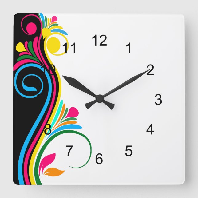 Deco Floral Square Wall Clock (Front)
