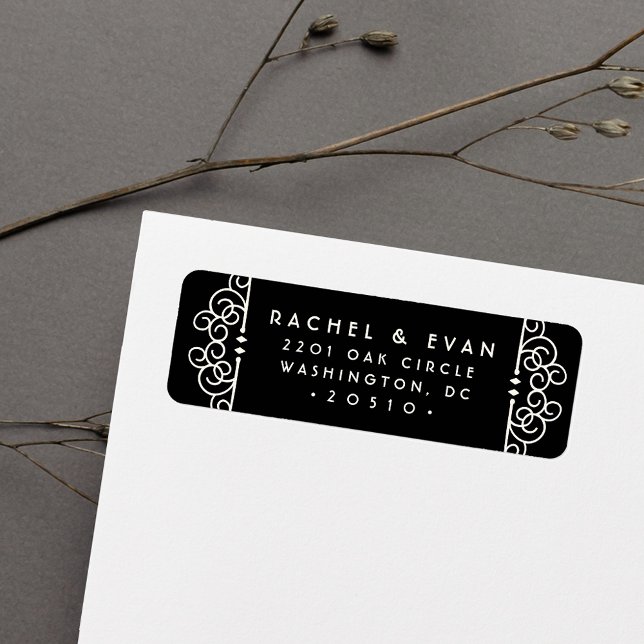 Deco Flourish Return Address Label | Black (Creator Uploaded)
