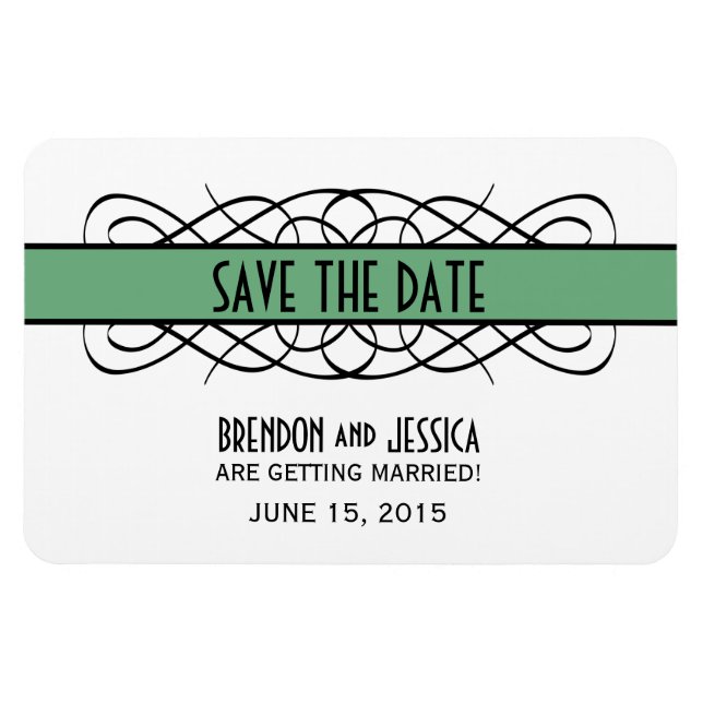 Deco Flourish Save the Date Magnet, Green Magnet (Horizontal)