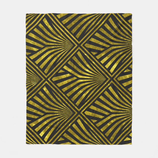 Deco Glam: Gold & Black Pattern Fleece Blanket (Front)