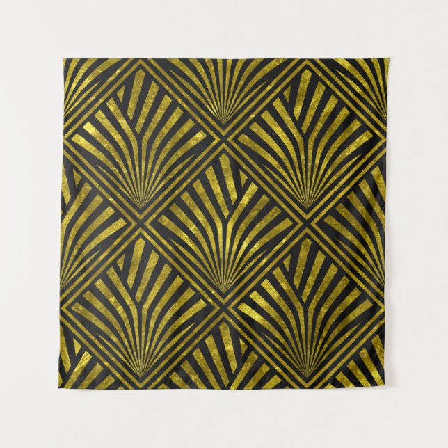 Deco Glam: Gold & Black Pattern Tapestry (Front)