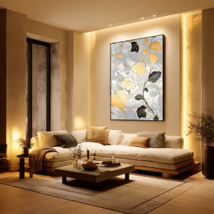 Deco Gold & Black Leaf Pattern Poster