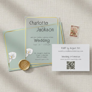 Deco Gold Framed Vintage Lily Sage Wedding Frosted Acrylic Invitations