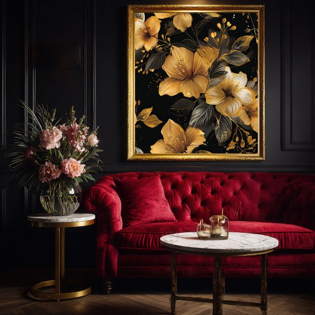 Deco Gold & Grey Floral Pattern Poster (Creator Uploaded)