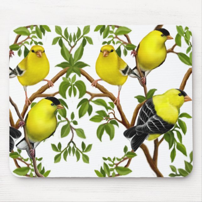 Deco Goldfinches in Vines Mousepad (Front)