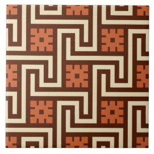 Deco Greek Key, Brown, Beige and Rust Ceramic Tile