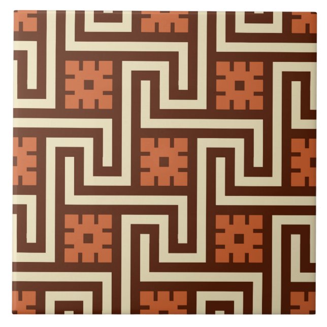 Deco Greek Key, Brown, Beige and Rust Ceramic Tile (Front)