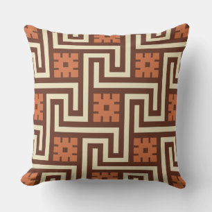 Deco Greek Key, Brown, Beige and Rust Outdoor Cushion