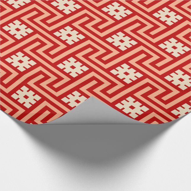 Deco Greek Key, Coral Orange and Beige Wrapping Paper (Corner)